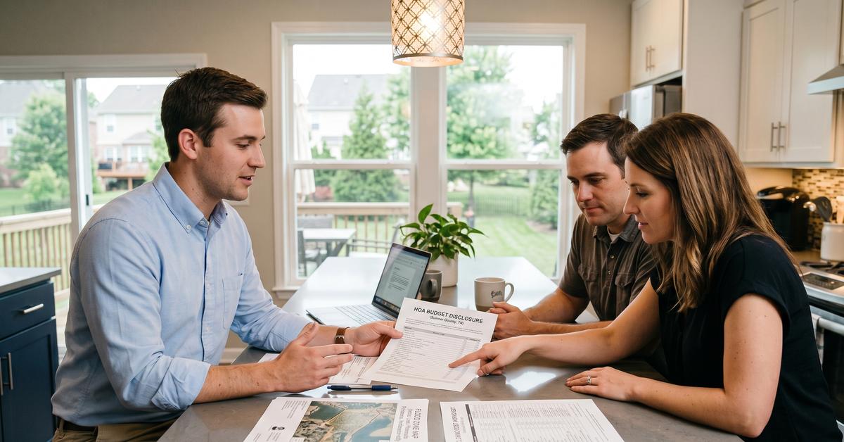 Real estate agent reviewing HOA fees and hidden costs with buyers considering Hendersonville TN 37075 home purchase