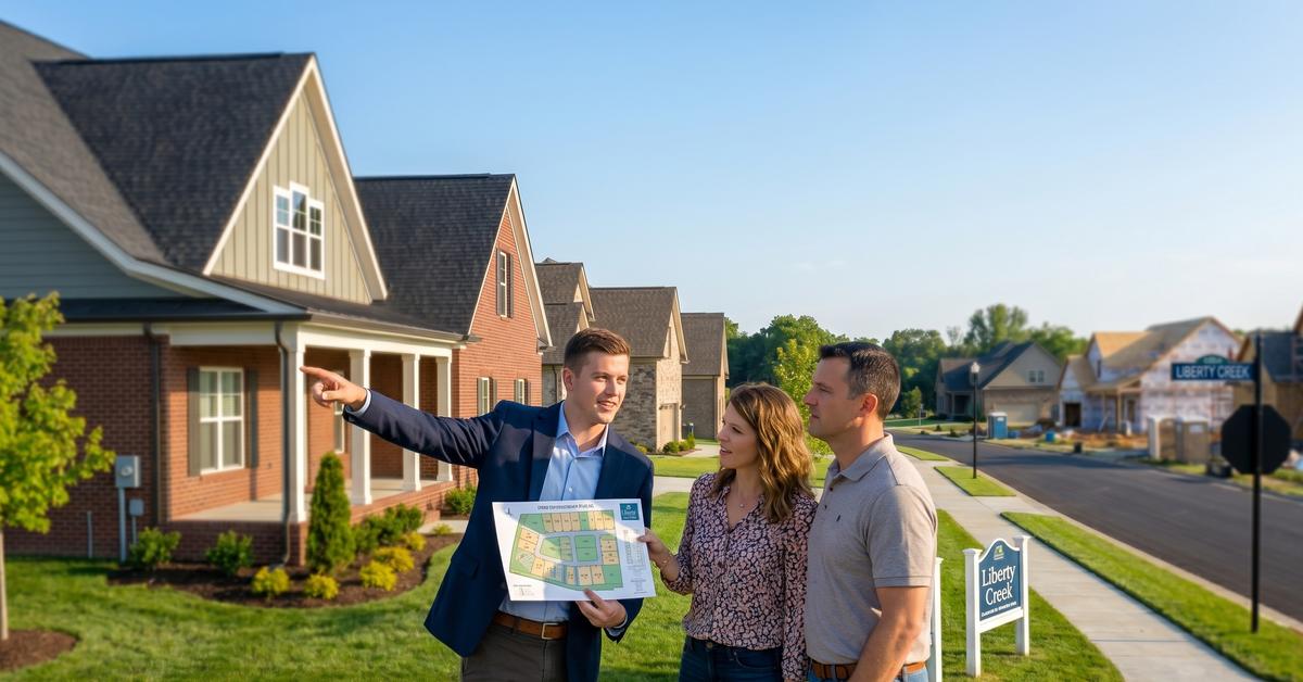 Real estate agent with couple reviewing new construction options at Nexus North Gallatin TN 37066