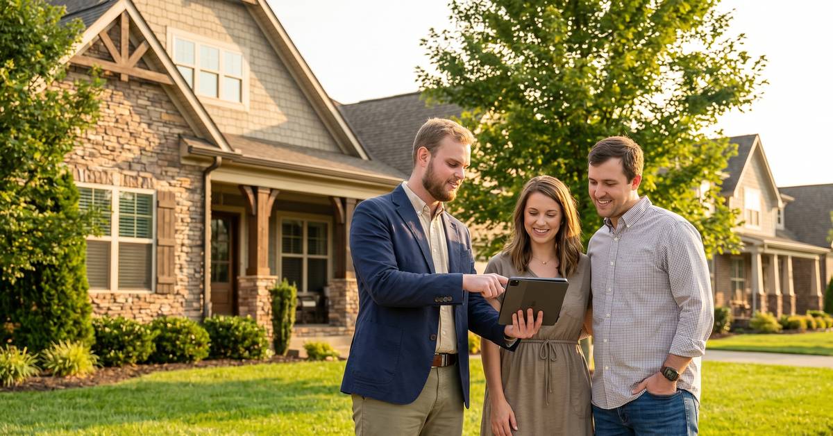 Real estate agent reviewing market data with buyers at The Paddock at Kennesaw Farms Gallatin TN 37066 Sumner County