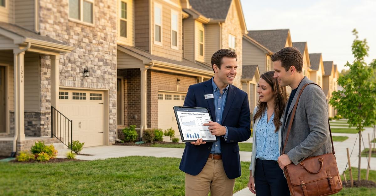 Real estate agent reviewing market data with buyers in McCain's Station Gallatin TN 37066 new construction community