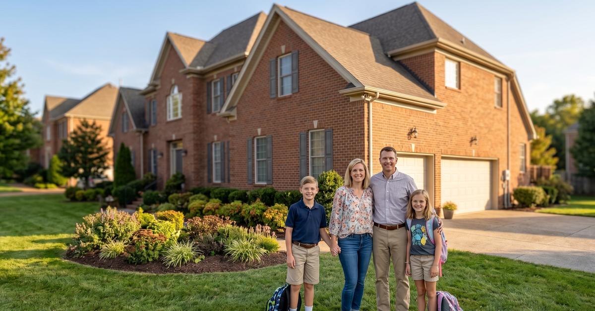 Family in front of brick home in Station Camp school zone Hendersonville TN 37075