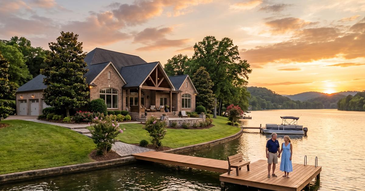 Family on dock enjoying Old Hickory Lake access in Cumberland Hills Hendersonville TN 37075 waterfront estate community