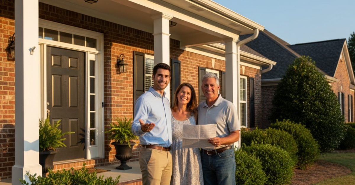 Real estate agent reviewing Ballentrae market data with buyer couple in Hendersonville TN 37075