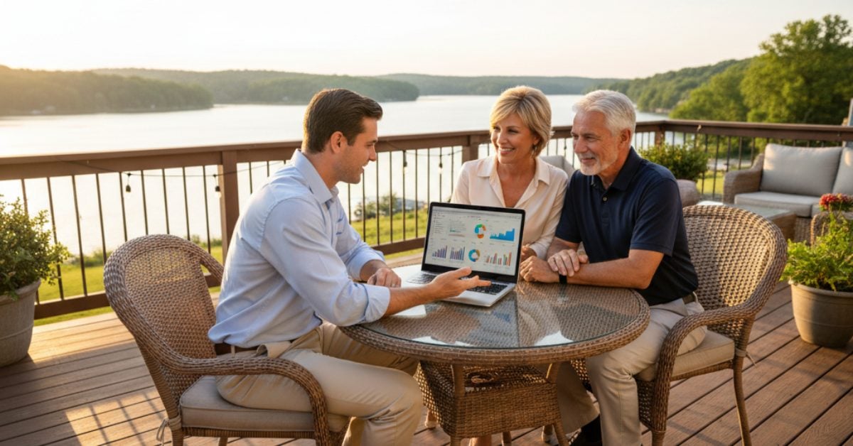 Real estate agent Ryan Beals with luxury waterfront buyer couple at Governors Point Hendersonville TN 37075