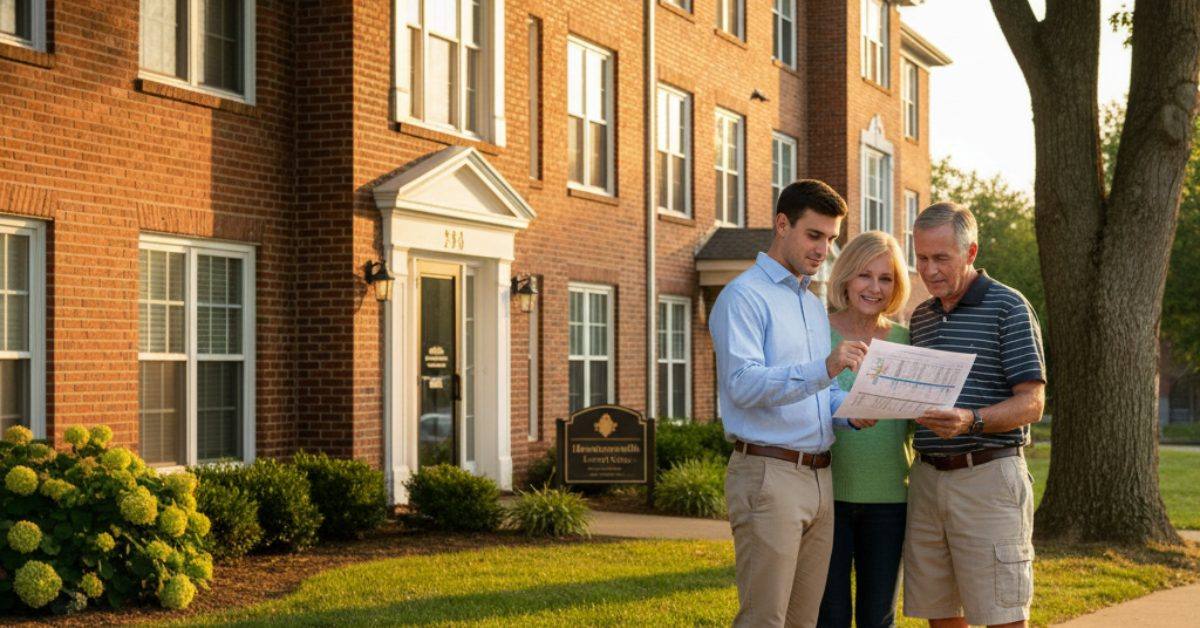 Real estate agent Ryan Beals reviewing Windridge condo options with buyer couple in Hendersonville TN 37075