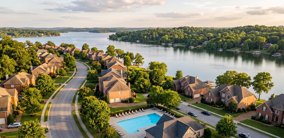 Hendersonville TN brick homes and HOA community pool near Old Hickory Lake