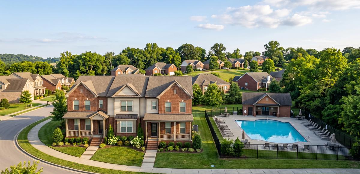 Townhomes and community pool in a Hendersonville TN 37075 HOA neighborhood