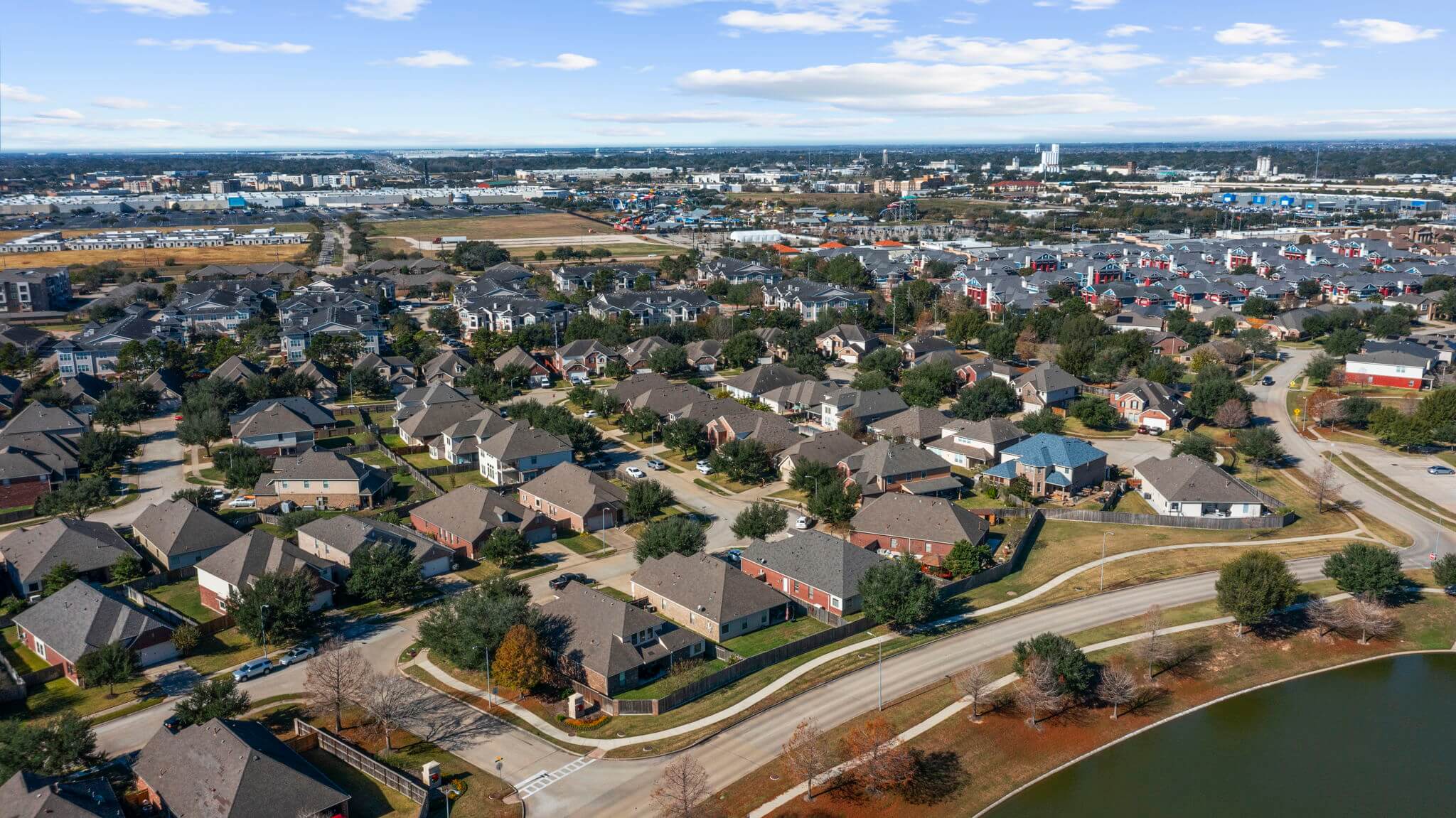 Aerial view of houses, suburbs of Houston, Texas