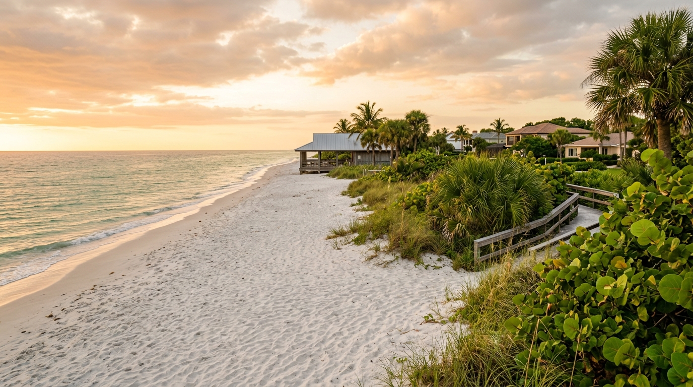 Coquina Sands Naples beachfront homes for sale — Lowdermilk Park public beach access