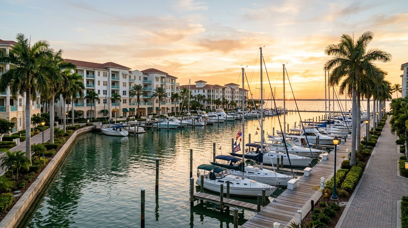 Naples Bayfront condominiums and Design District urban waterfront homes for sale — 41-slip marina downtown