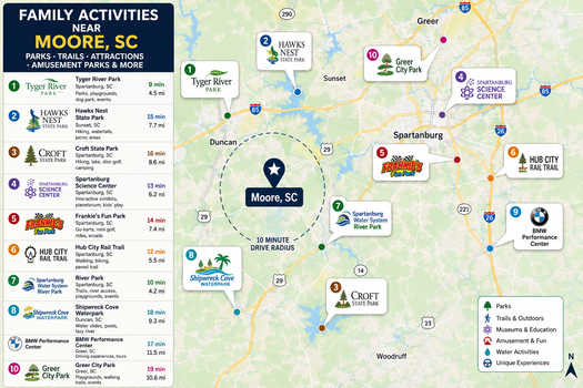 Family Activities near 106 Riverbank Ct Moore SC