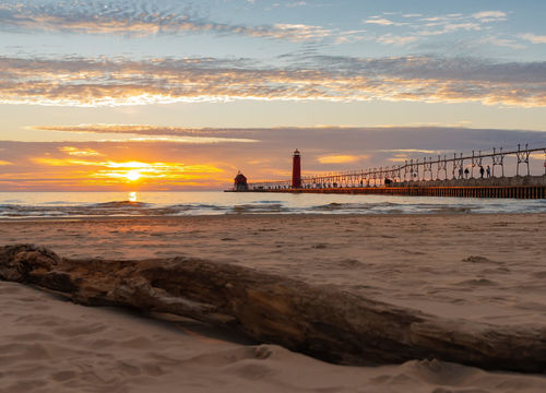 Beautiful sunset on Lake Michigan in Grand Haven, Michigan, USA.