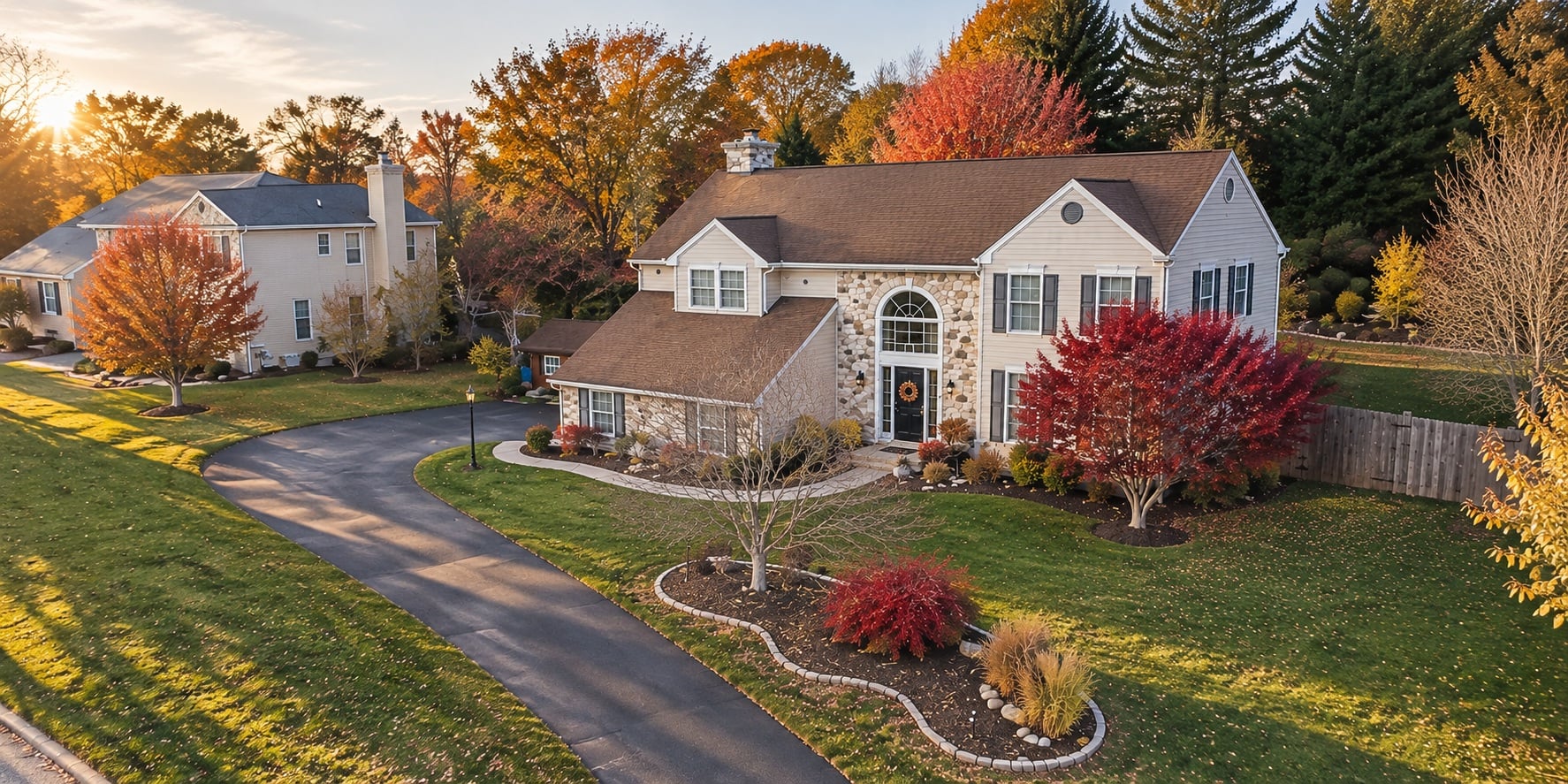Warm Autumn Colonial Home View (1)