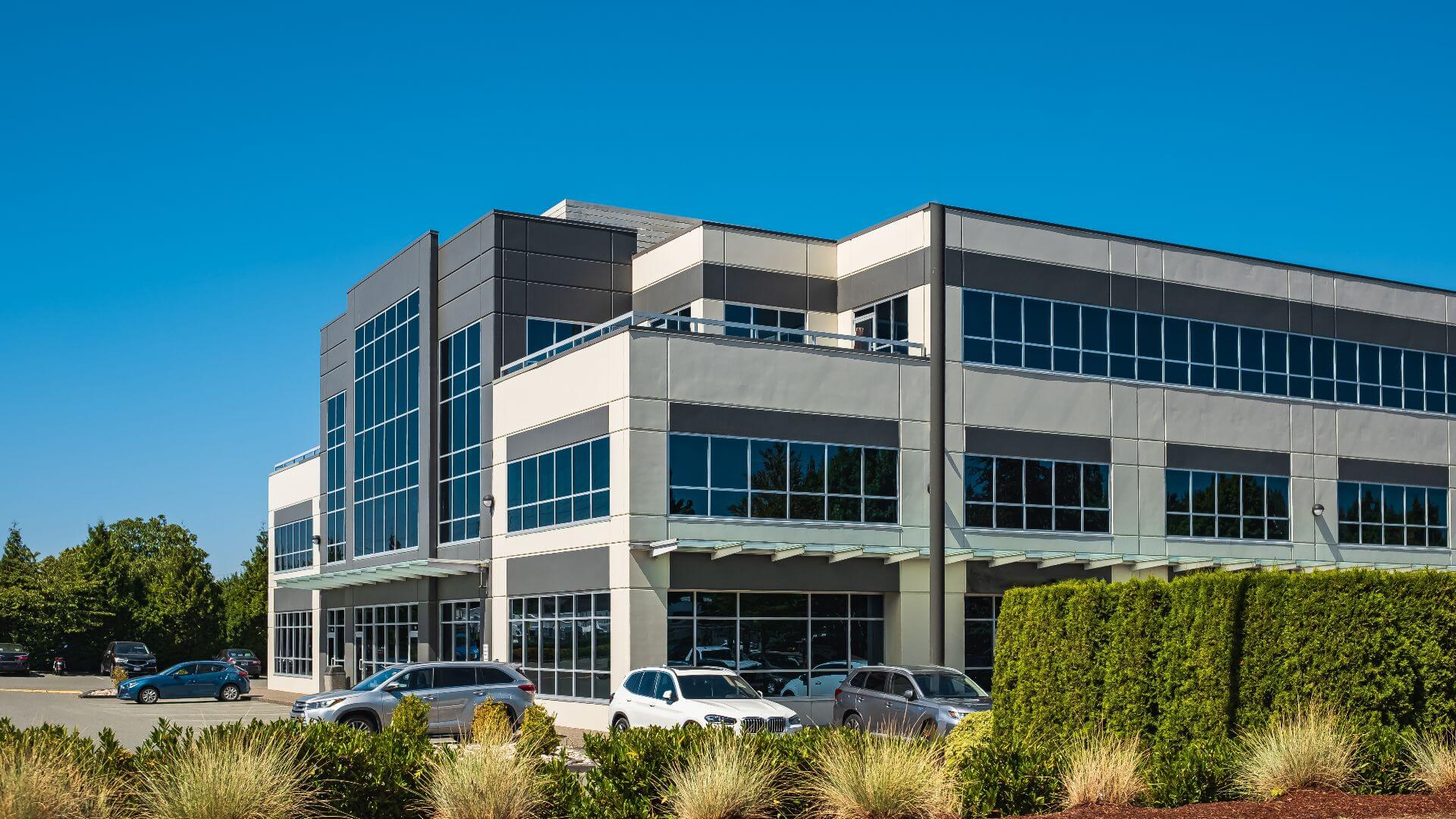 Modern suburban low rise office building.