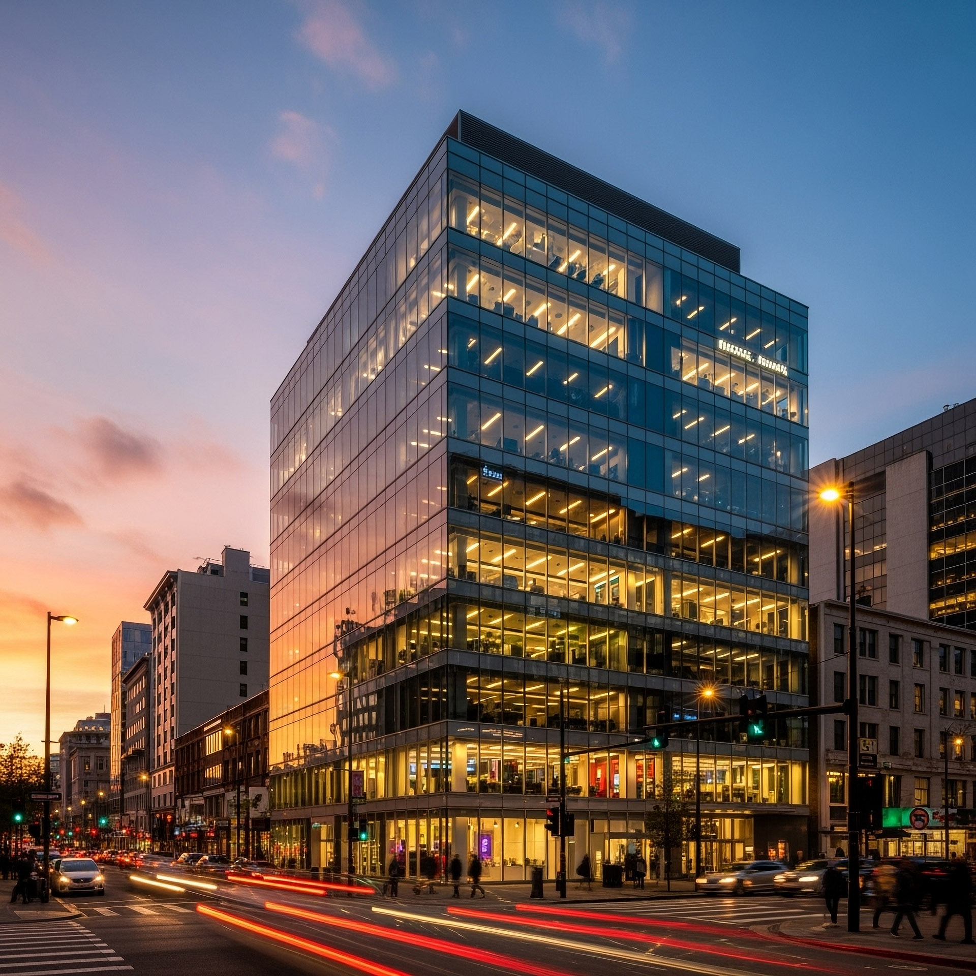Imagine,A,Four,Storey,Glass,Commercial,Building,In,A,City