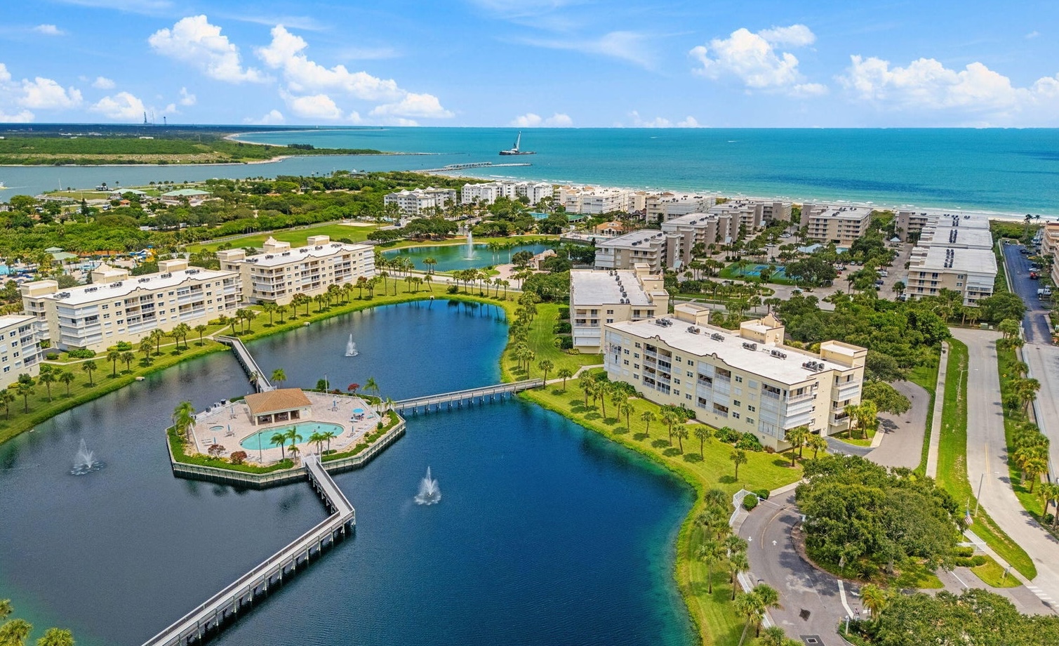 Solana Lake Cape Canaveral condo aerial view Bobby Freeman McCoy Freeman Group at Compass