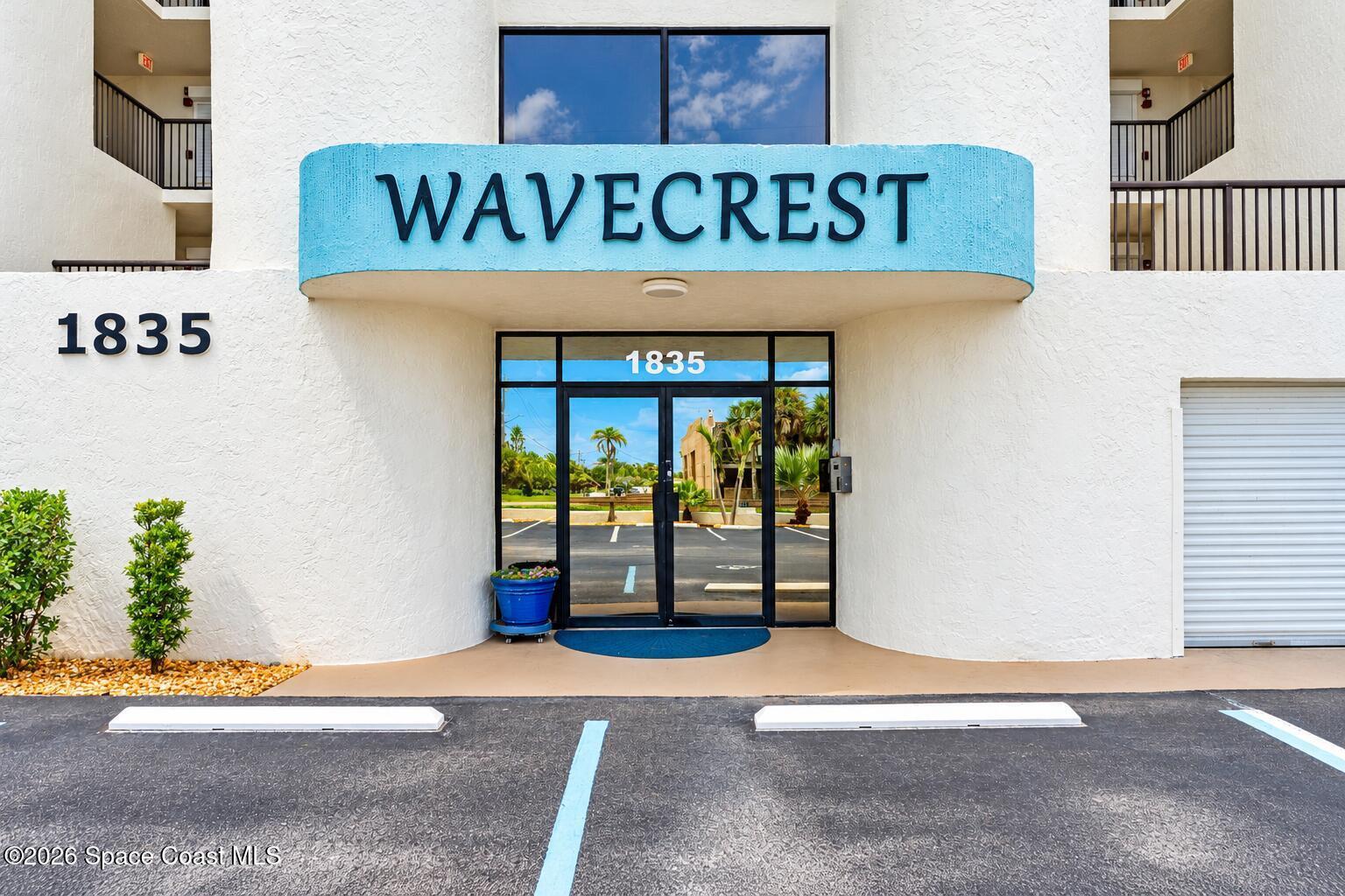 Wavecrest condominium building entrance 1835 S Atlantic Avenue Cocoa Beach Florida