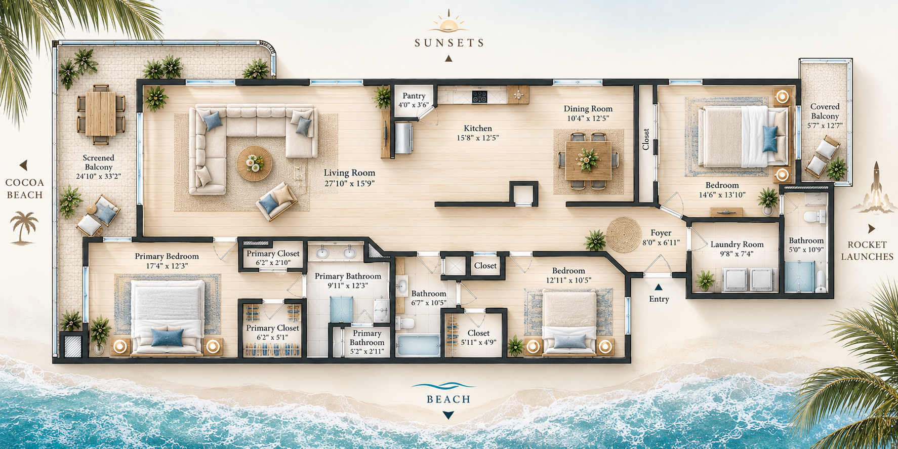 Floor plan for 8700 Ridgewood Avenue 211A Ocean Oaks Cape Canaveral Florida