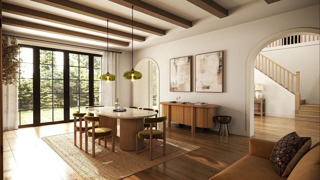 Classic dining room in American style. 3d illustration
