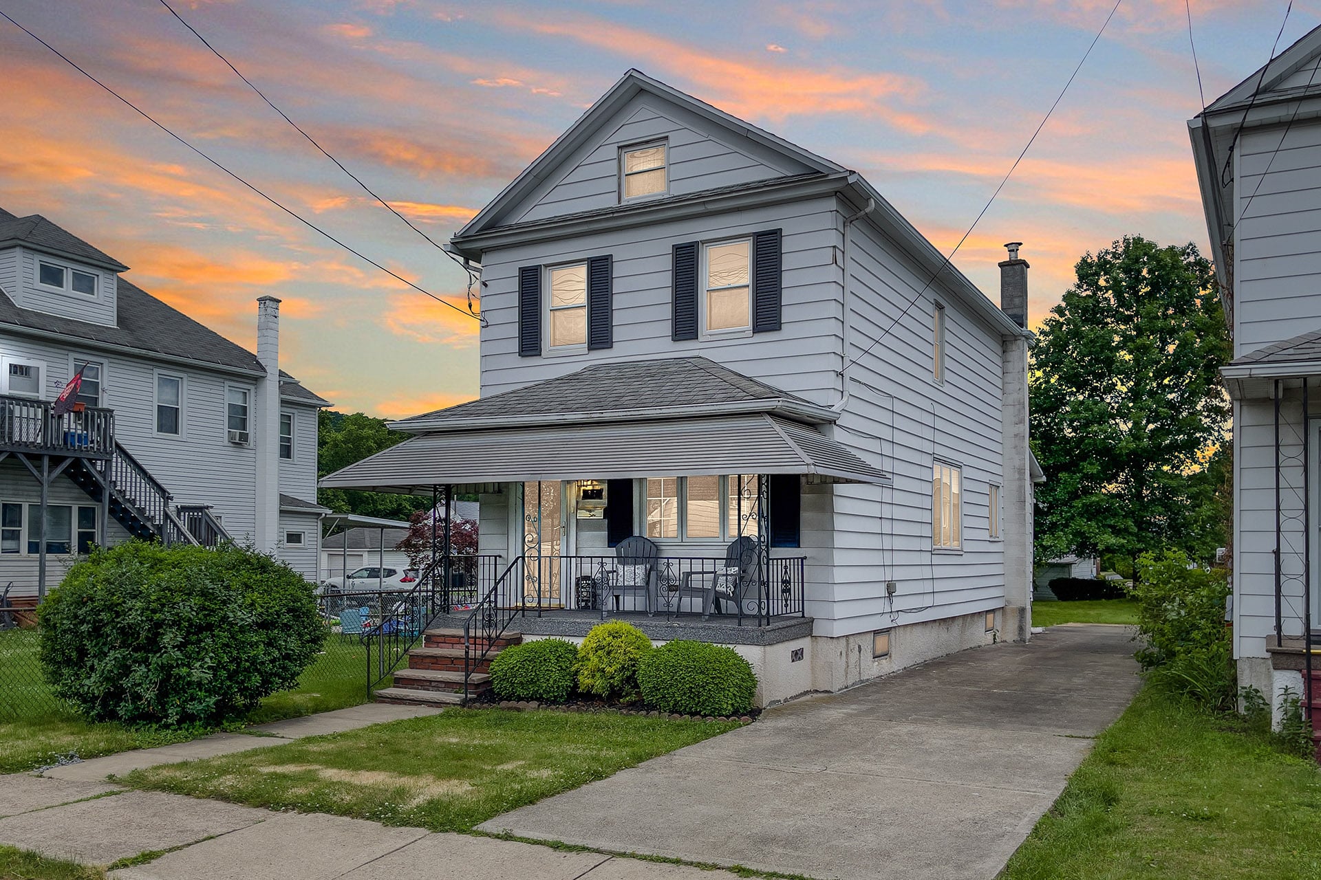 Two-story home at twilight