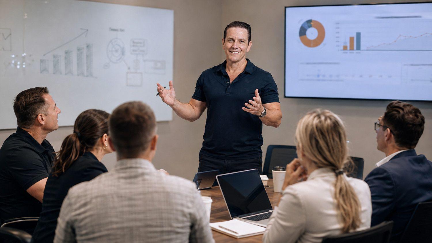 James Short coaching real estate professionals in a conference room