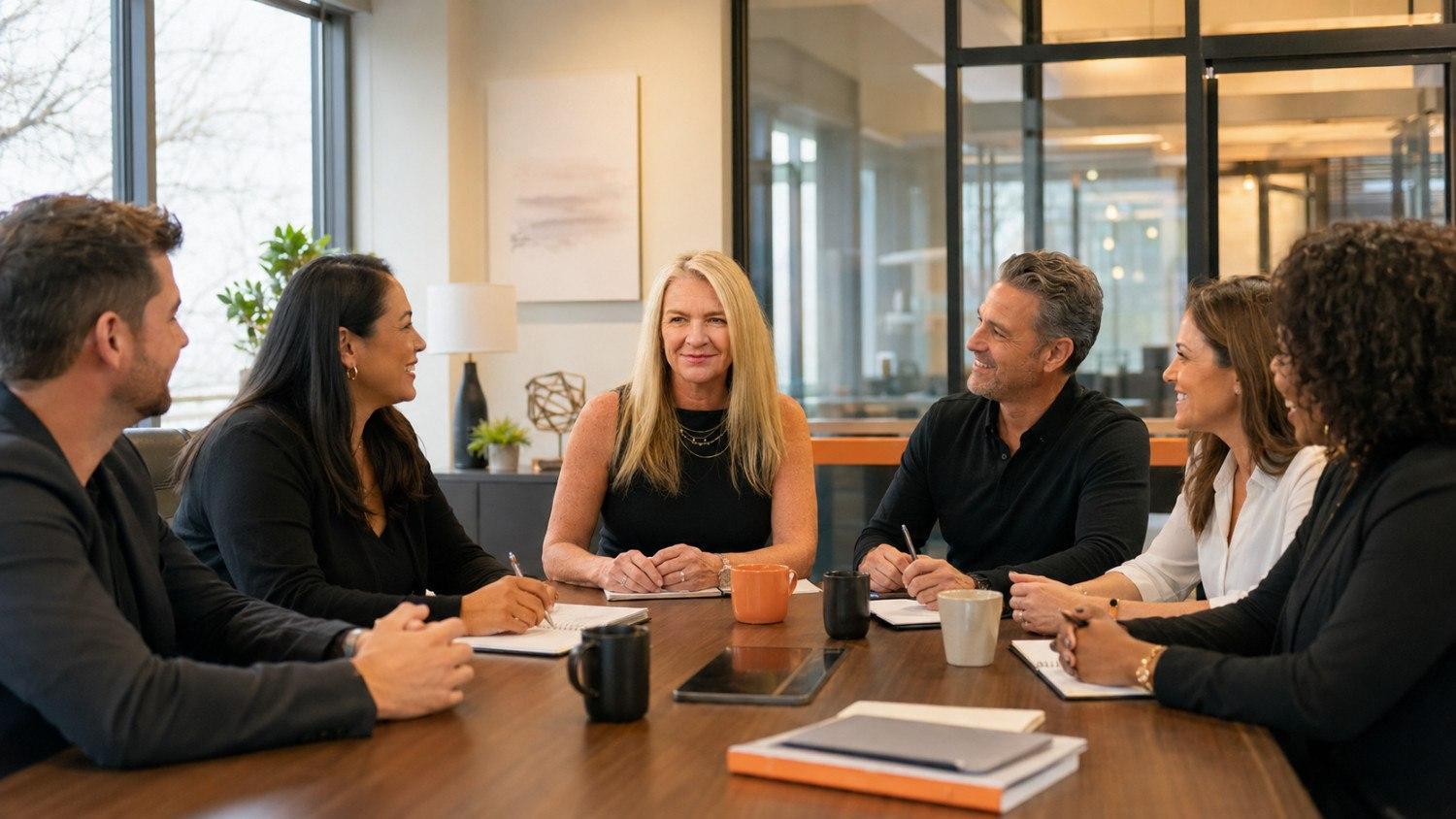 Stacie Staub meeting with a team of agents