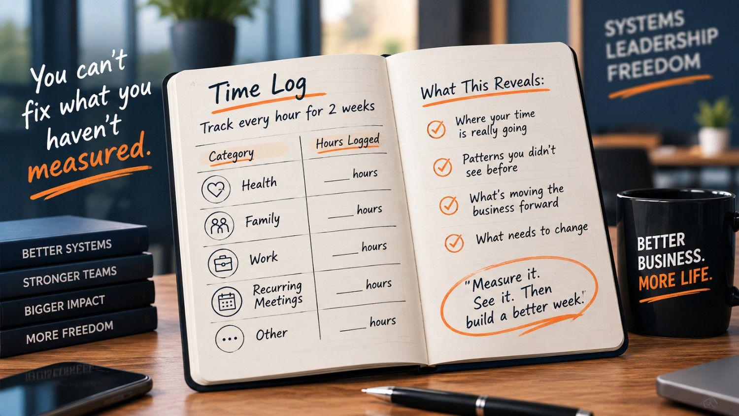 time log template for tracking health, family, work, and meetings