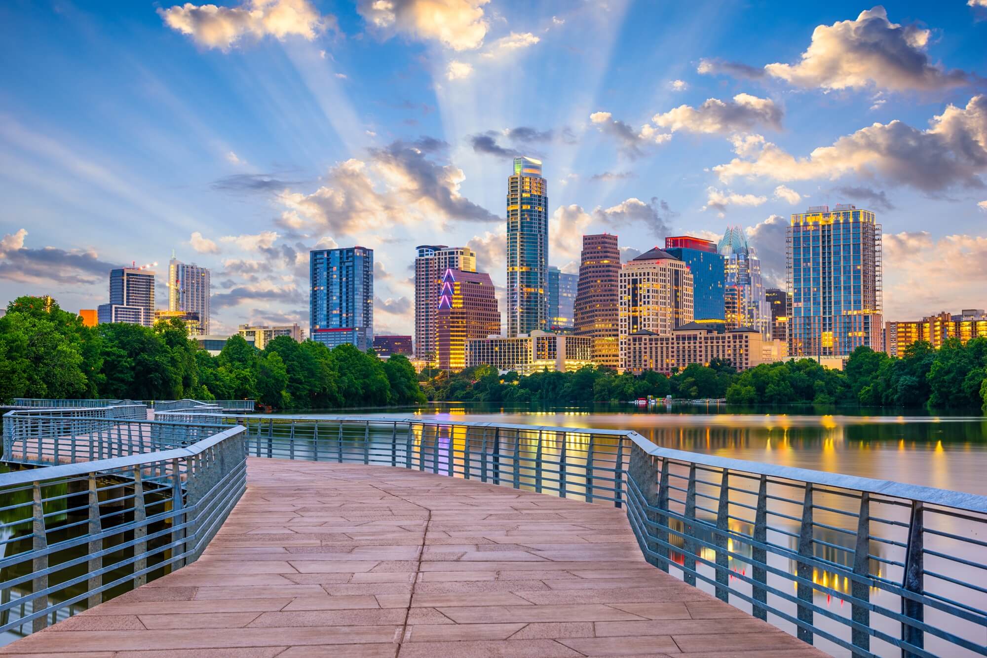 Austin, Texas, USA downtown skyline over the Colorado River