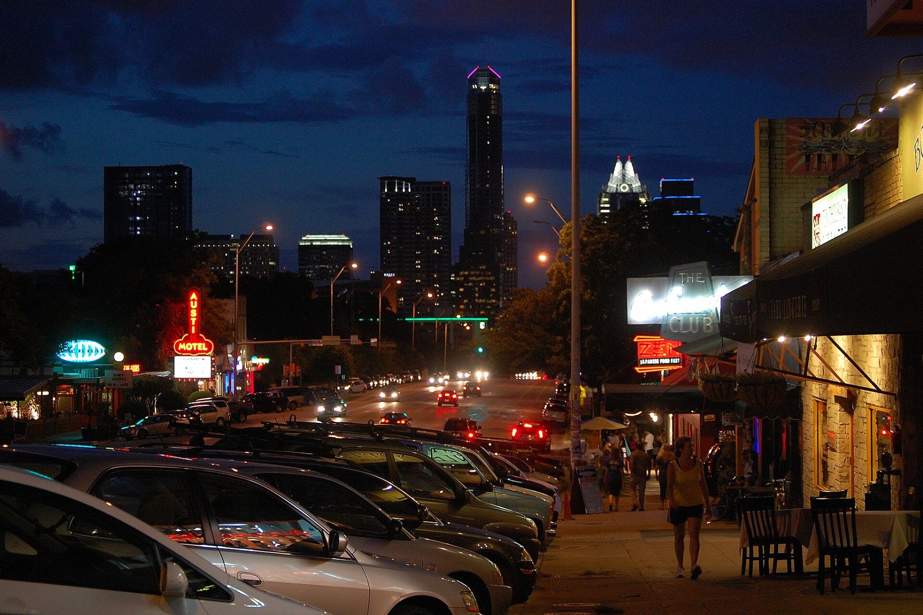 South Congress Avenue at night with a view of the Texas Capitol