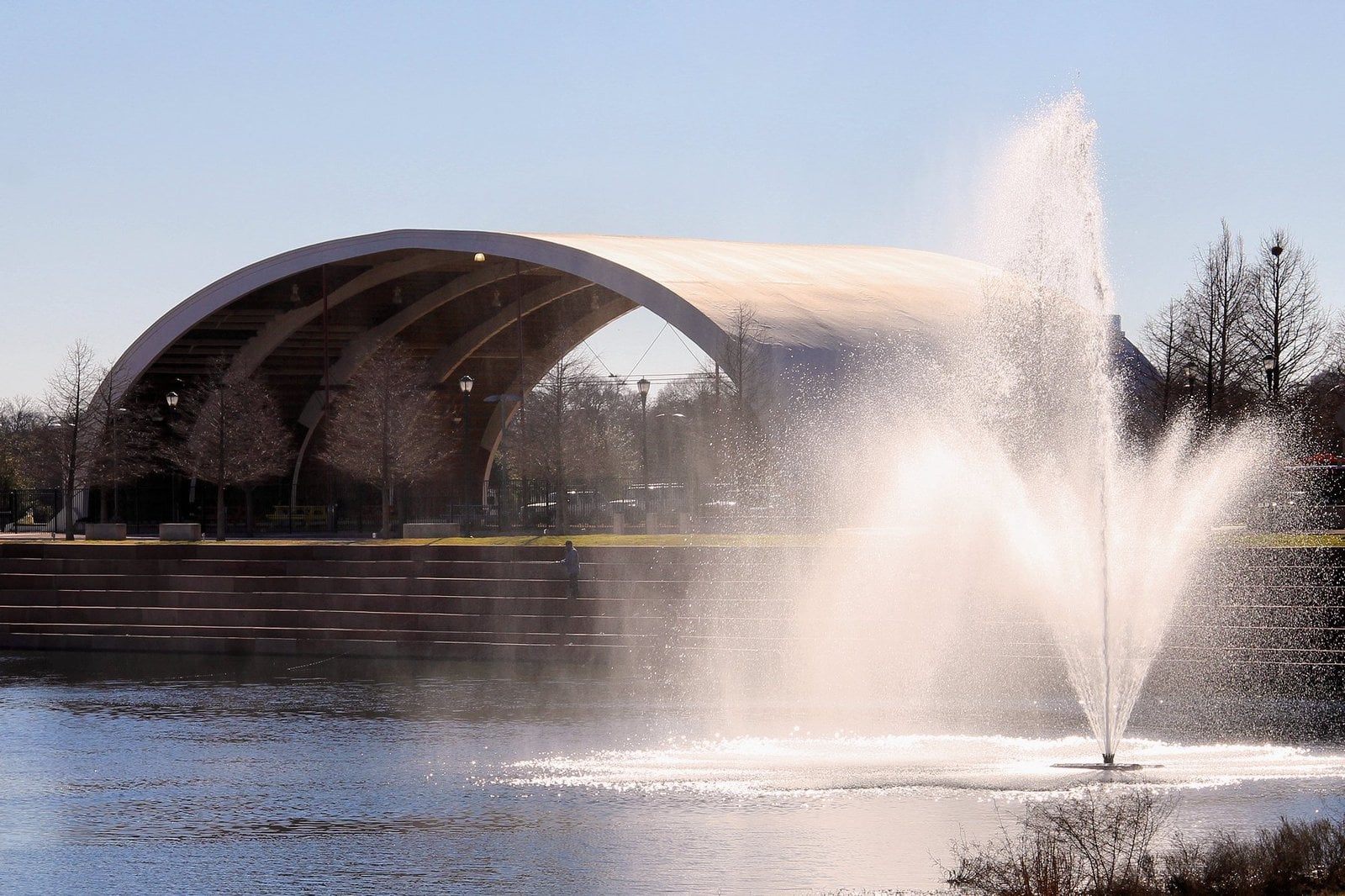 Lake Park and the Browning Hangar in Mueller, Austin TX