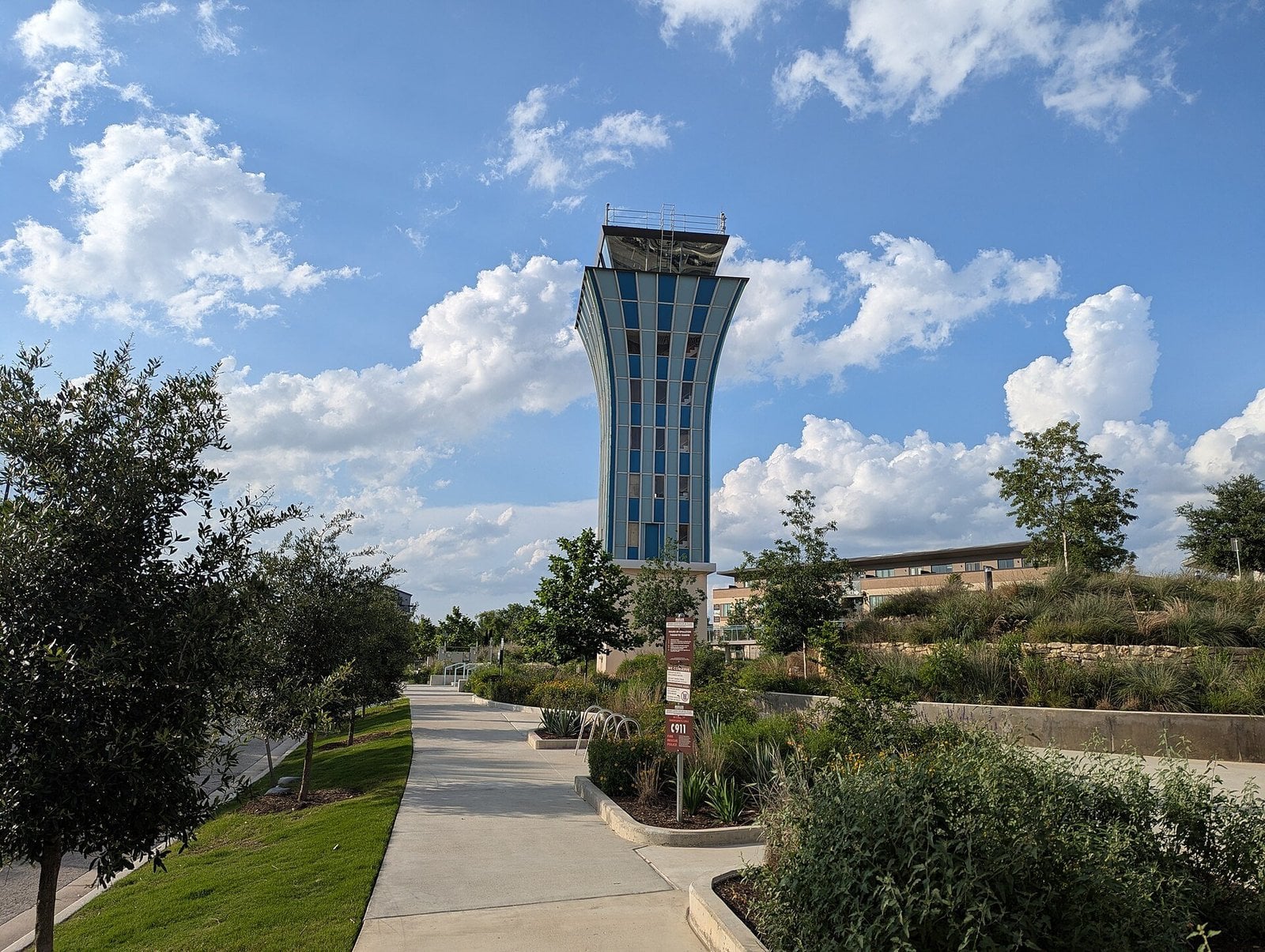 Old Robert Mueller Municipal Airport control tower in Mueller, Austin TX