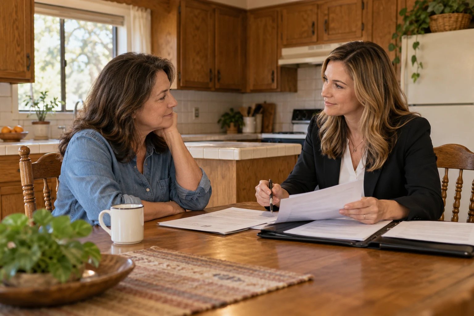 Homeowner discussing paperwork with a real estate professional