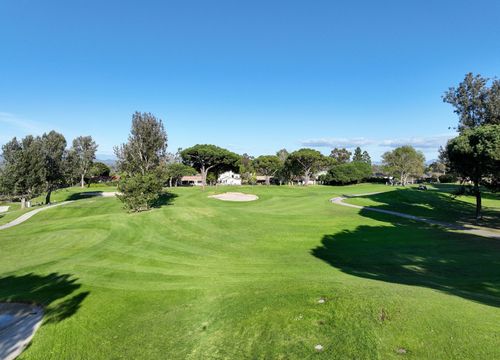 Aerial-drone-video-over-a-golf-course-with-house-around-in-Solana-Beach-San-Diego-California-High-quality-4k-footage