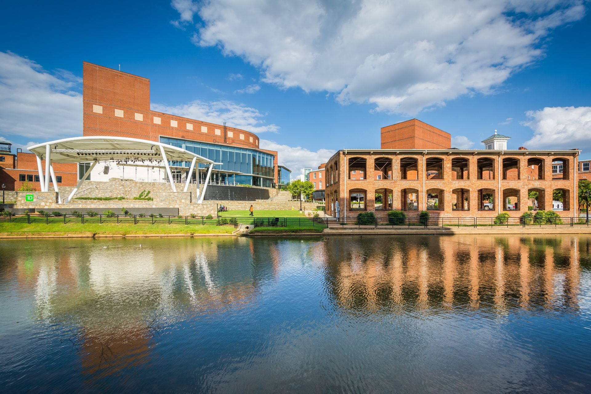 Buildings along the Reedy River, in downtown Greenville, South Carolina.