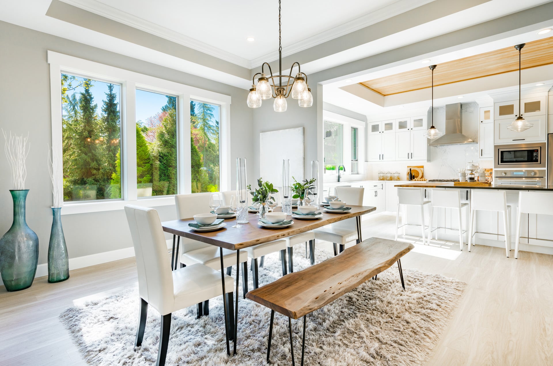 Modern,Farmhouse,Dining,Room,With,Place,Settings