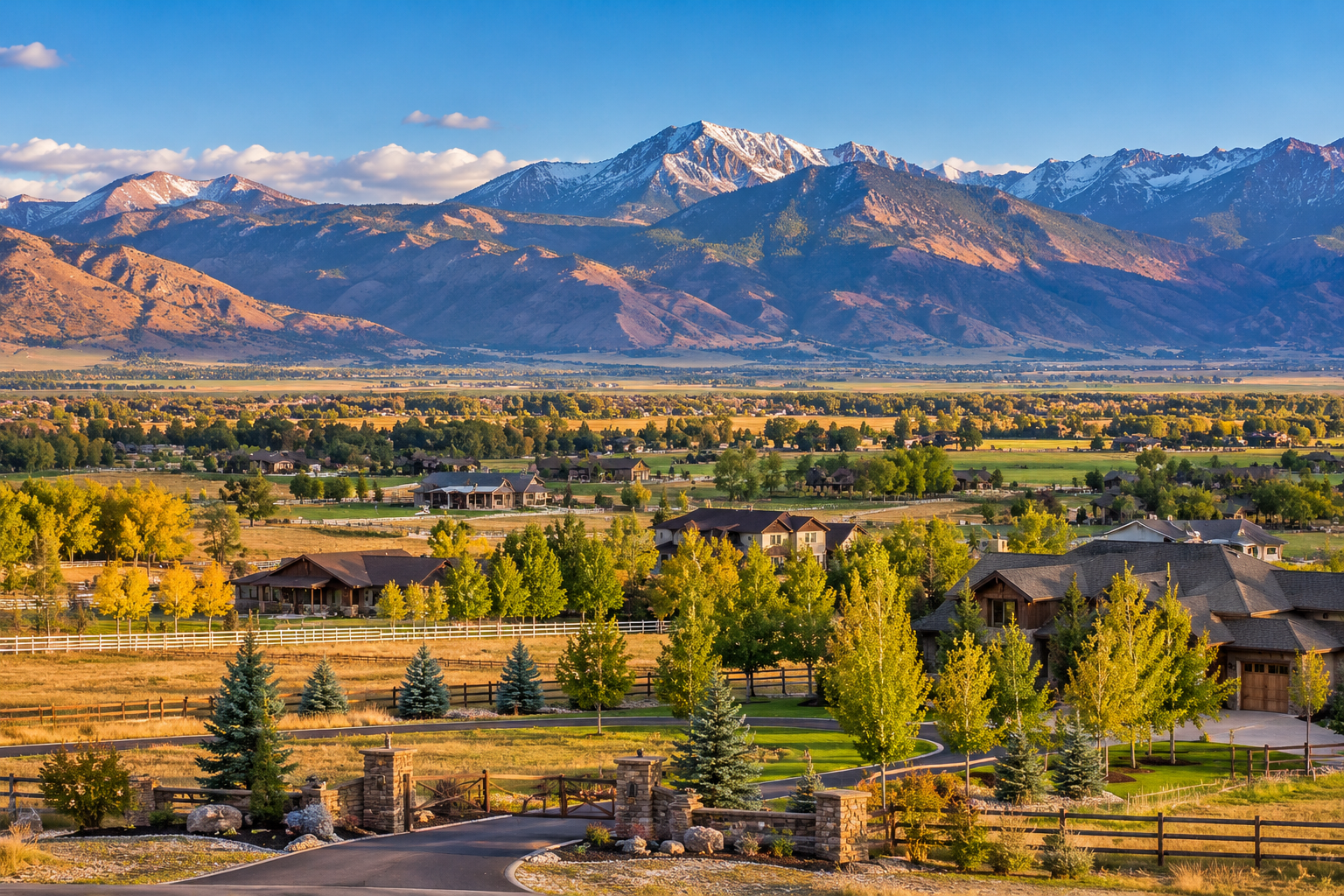 Realistic illustration of Carson Valley, Nevada, with luxury homes, acreage properties, residential neighborhoods, and the Sierra Nevada mountains.