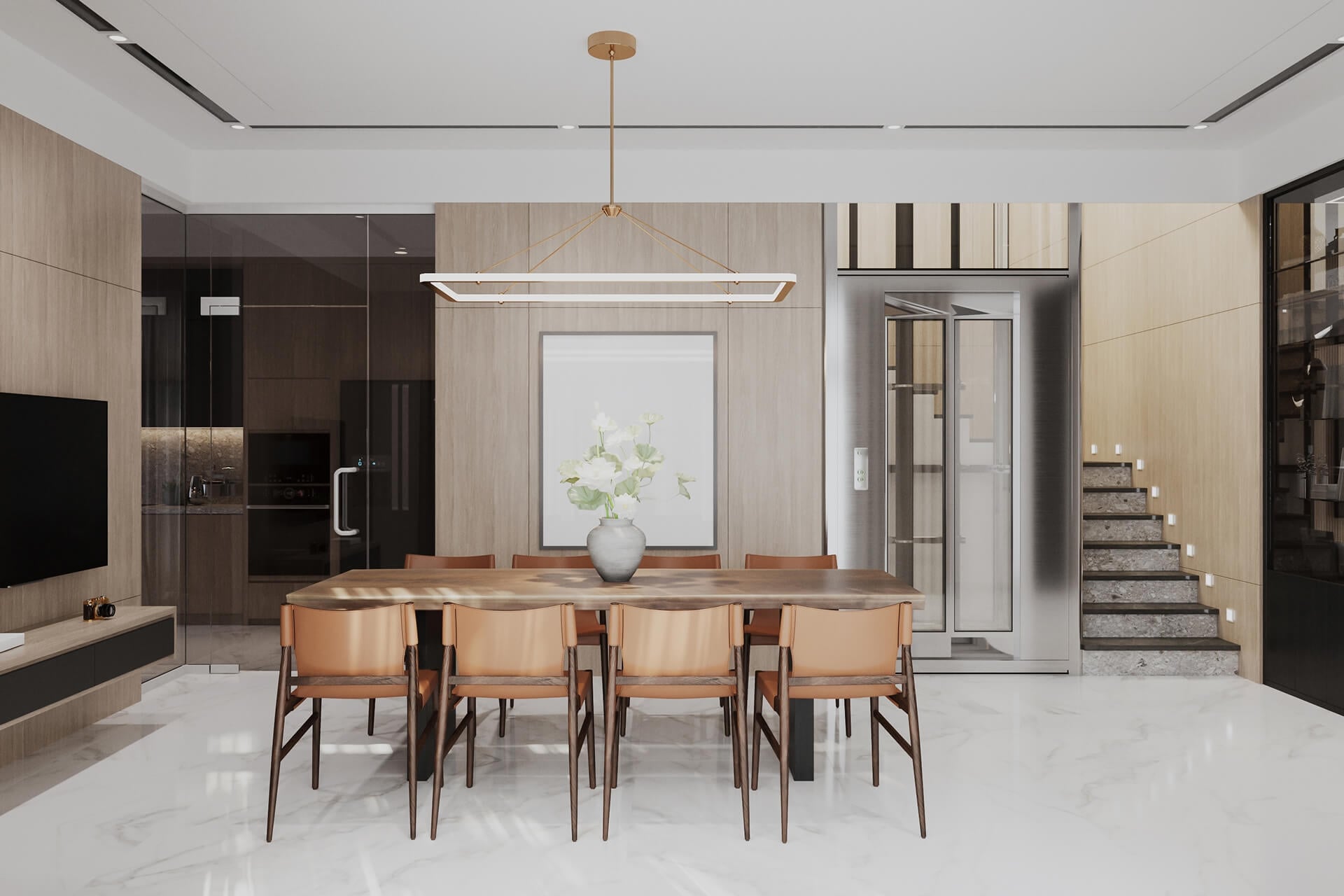 Modern Scandinavian home interior design dining room leading to the living room with contemporary furniture 1 (1)