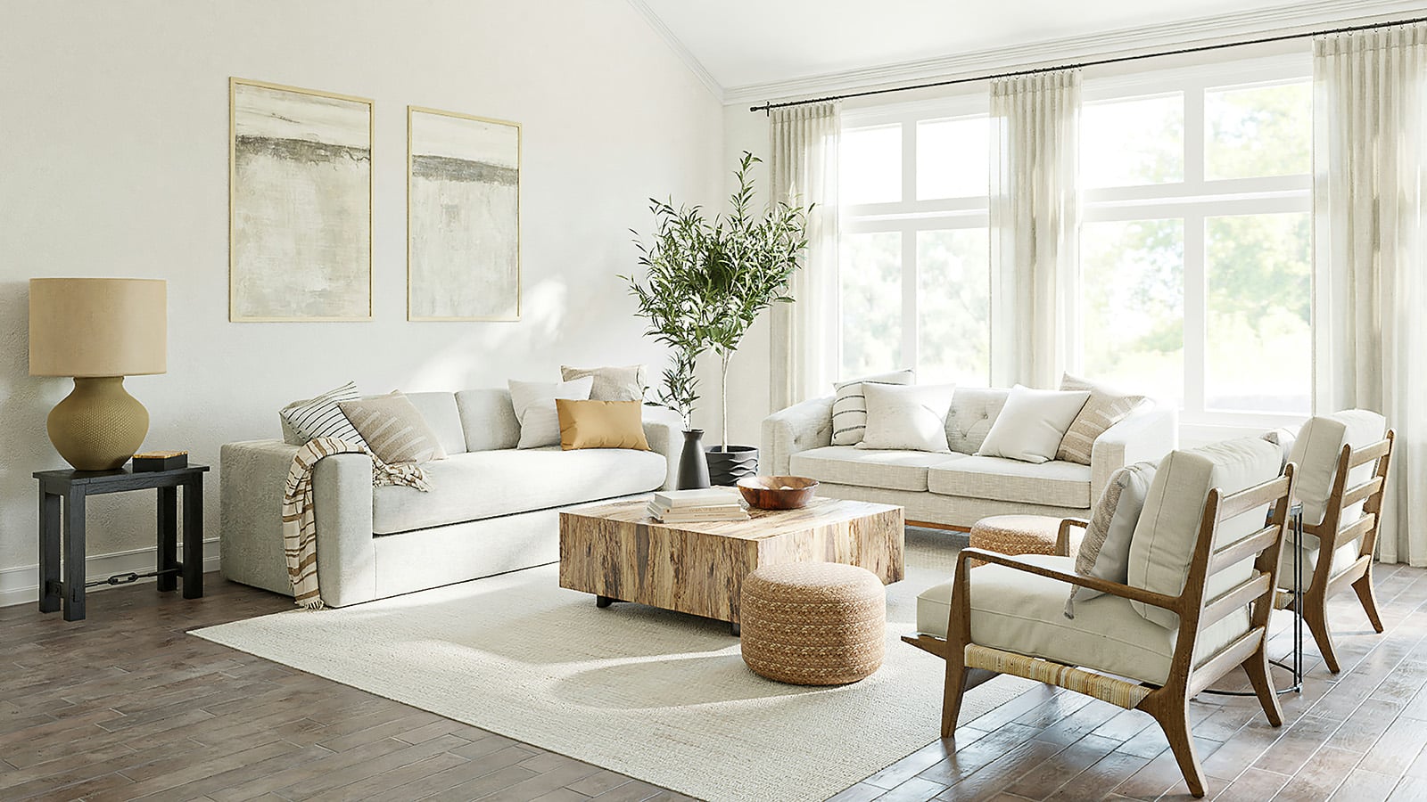 White Interior Living Room with sunlight