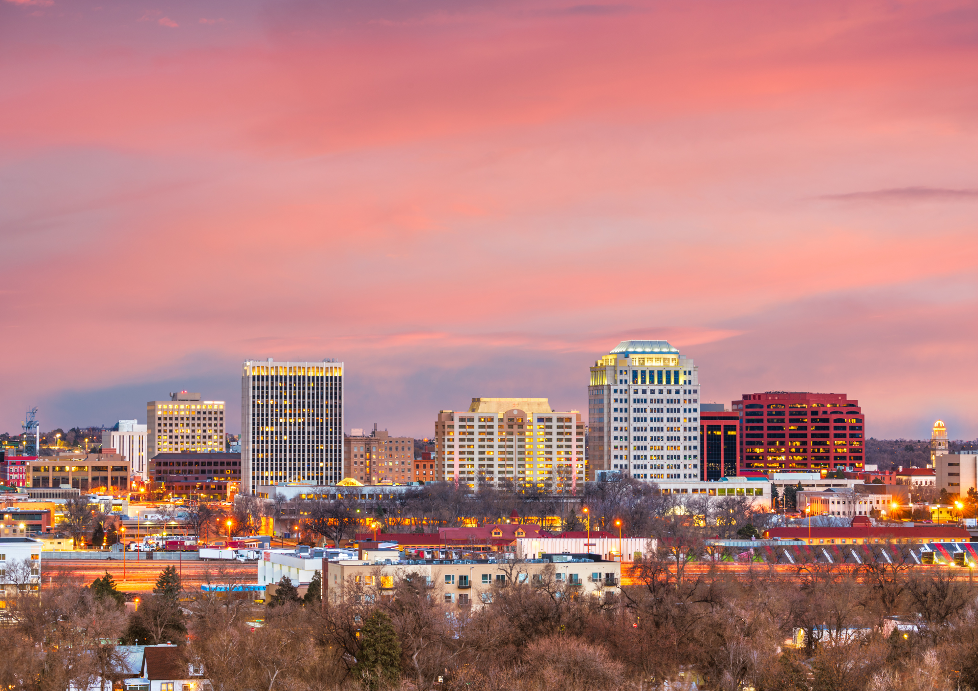 Colorado Springs with Pikes Peak in the background