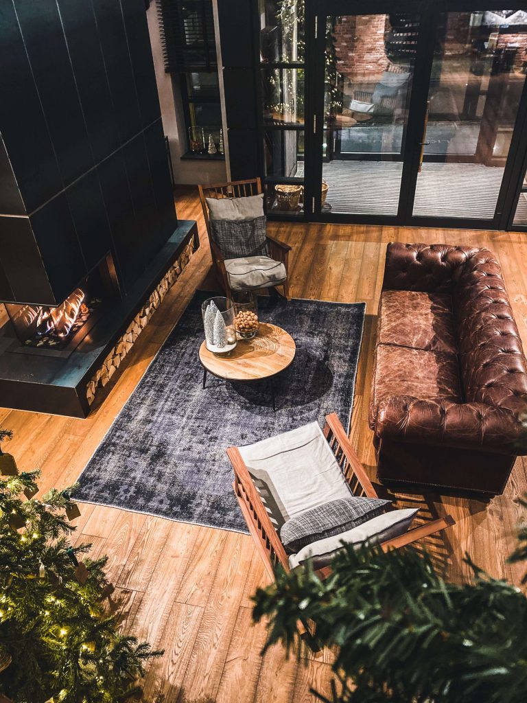 Room with leather couch