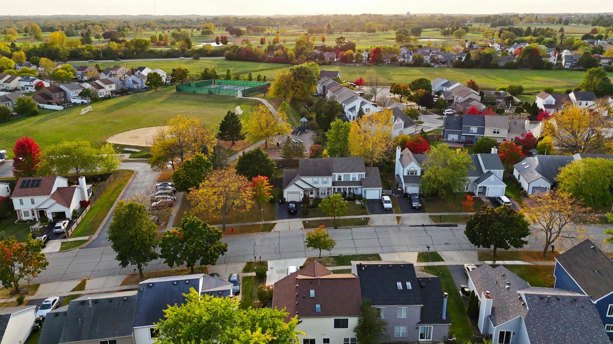 Aerial View of Suburban Neighborhood in Chicago, Illinois.
