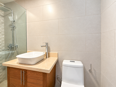 Warm Modern Bathroom with Glass Shower