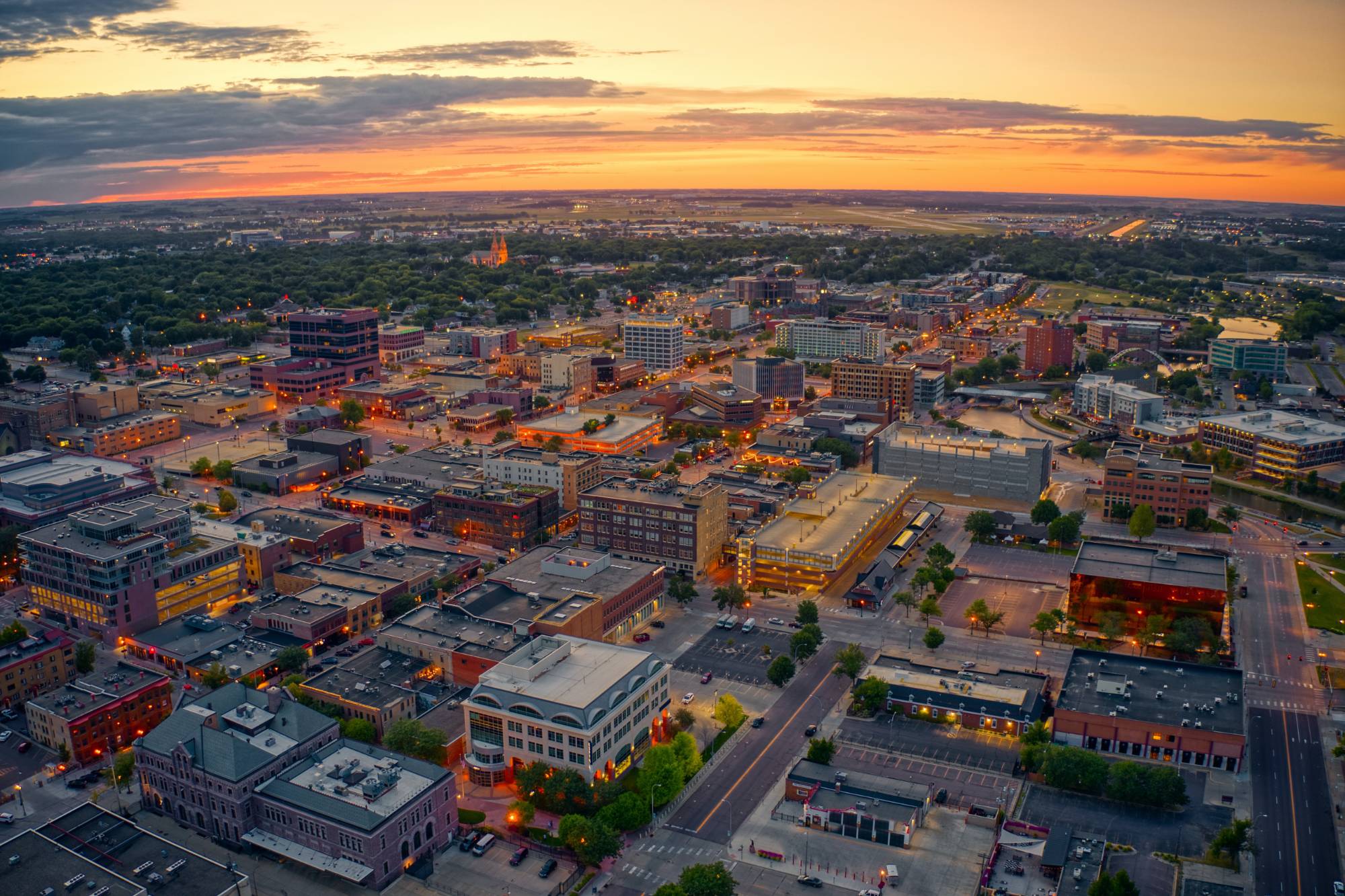 Aerial View of Sioux Falls, South Dakota at Sunset (1)
