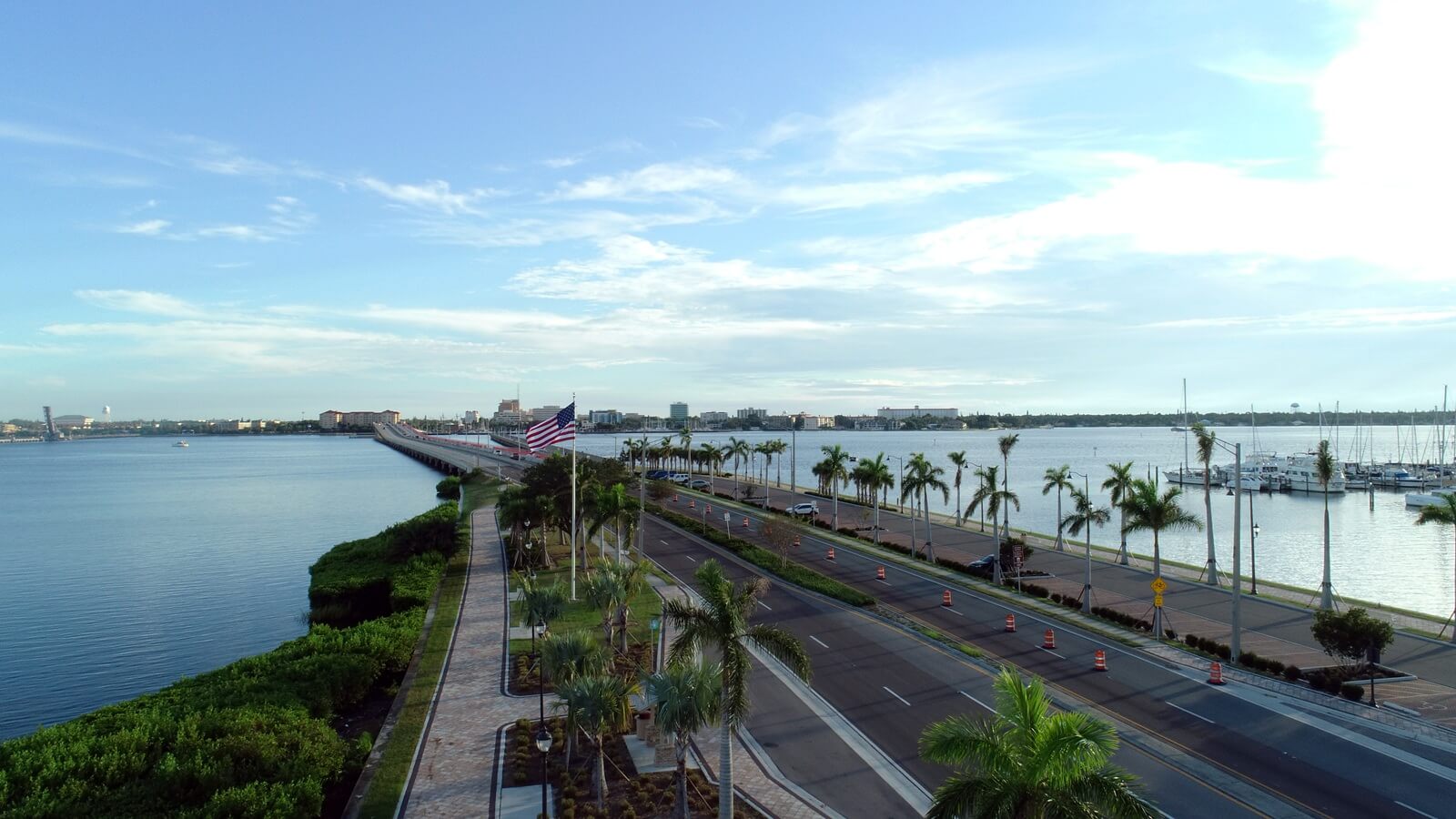 Close aerial view of bridge connecting Bradenton to Palmetto