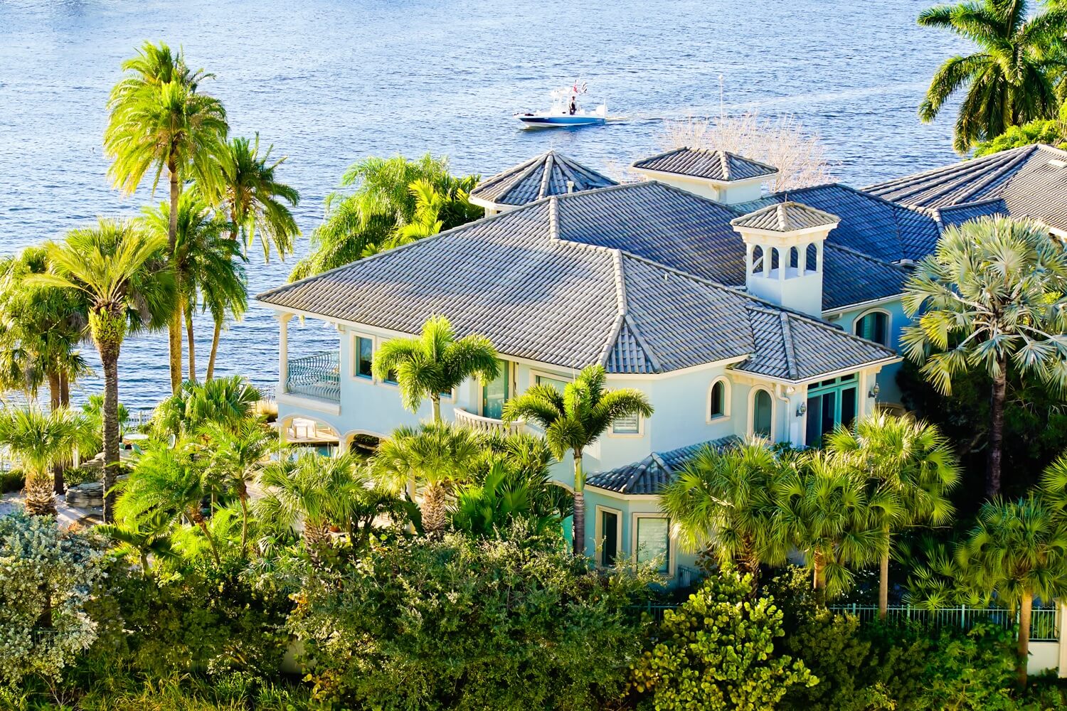 Top view of waterfront house in Tampa bay FL USA