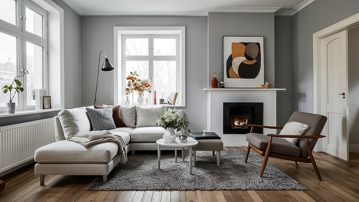 living-room-with-fireplace-couch-with-painting-wall
