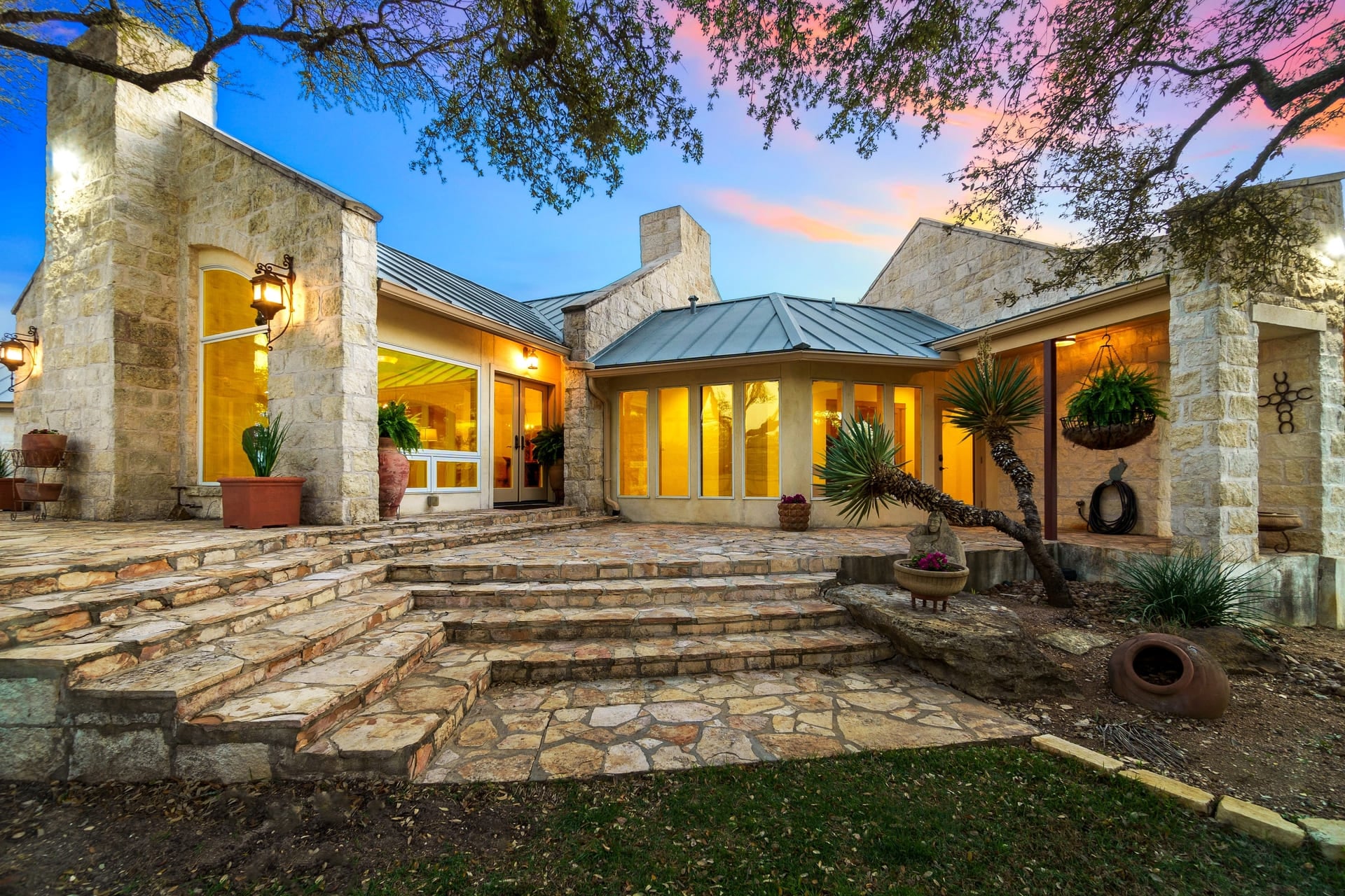 a home patio at sunset