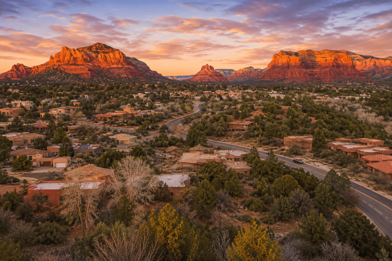 Golden hour over desert suburbia