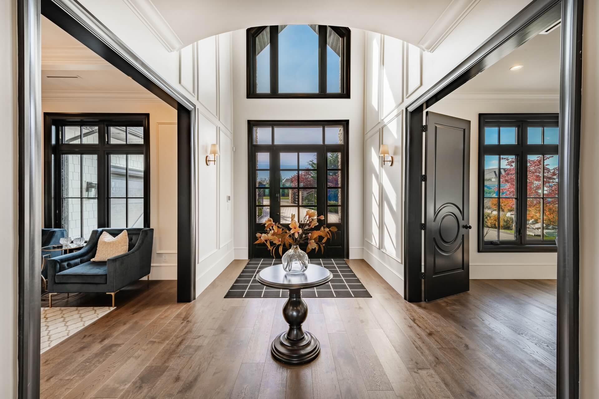 stately luxurious elegant entry hall foyer welcome front door