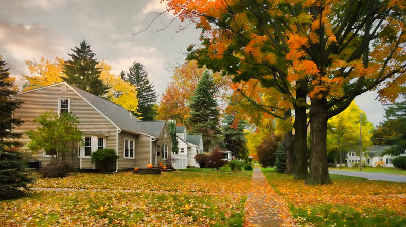 village street in autumn